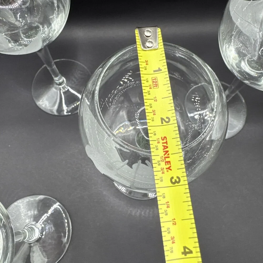 Etched Frosted Calla Lily Balloon Wine Glasses Set Of 4